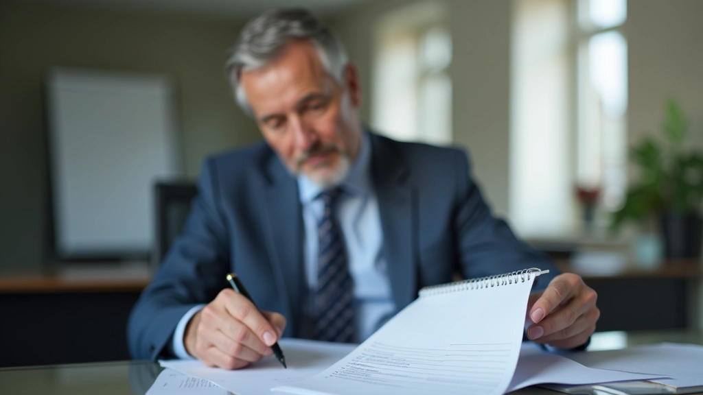 Homme au milieu de sa carrière planifiant sa transition vers le temps partiel avec des documents