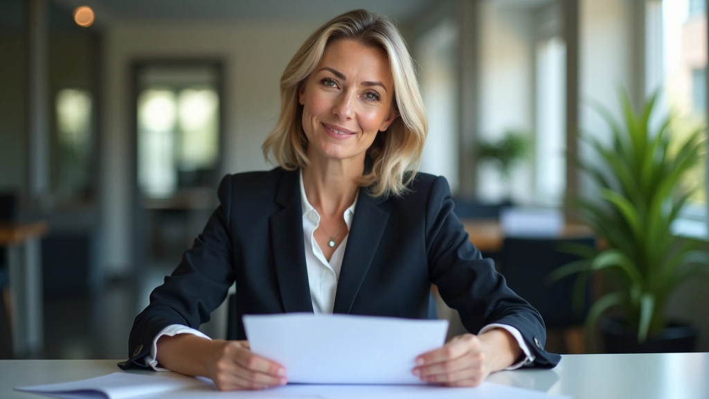 Femme mature dans son bureau consultant des documents relatifs aux options de retraite avec concentration