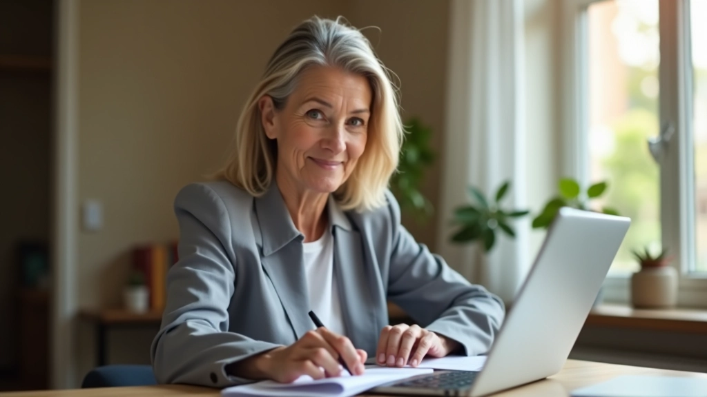 Femme senior consultant travaillant sur un projet professionnel depuis son domicile avec équipement informatique moderne